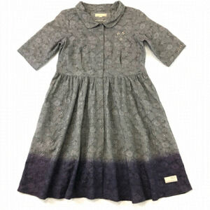 ODD Molly grey all cotton eyelette dress with purple dip dyed hem Size 2